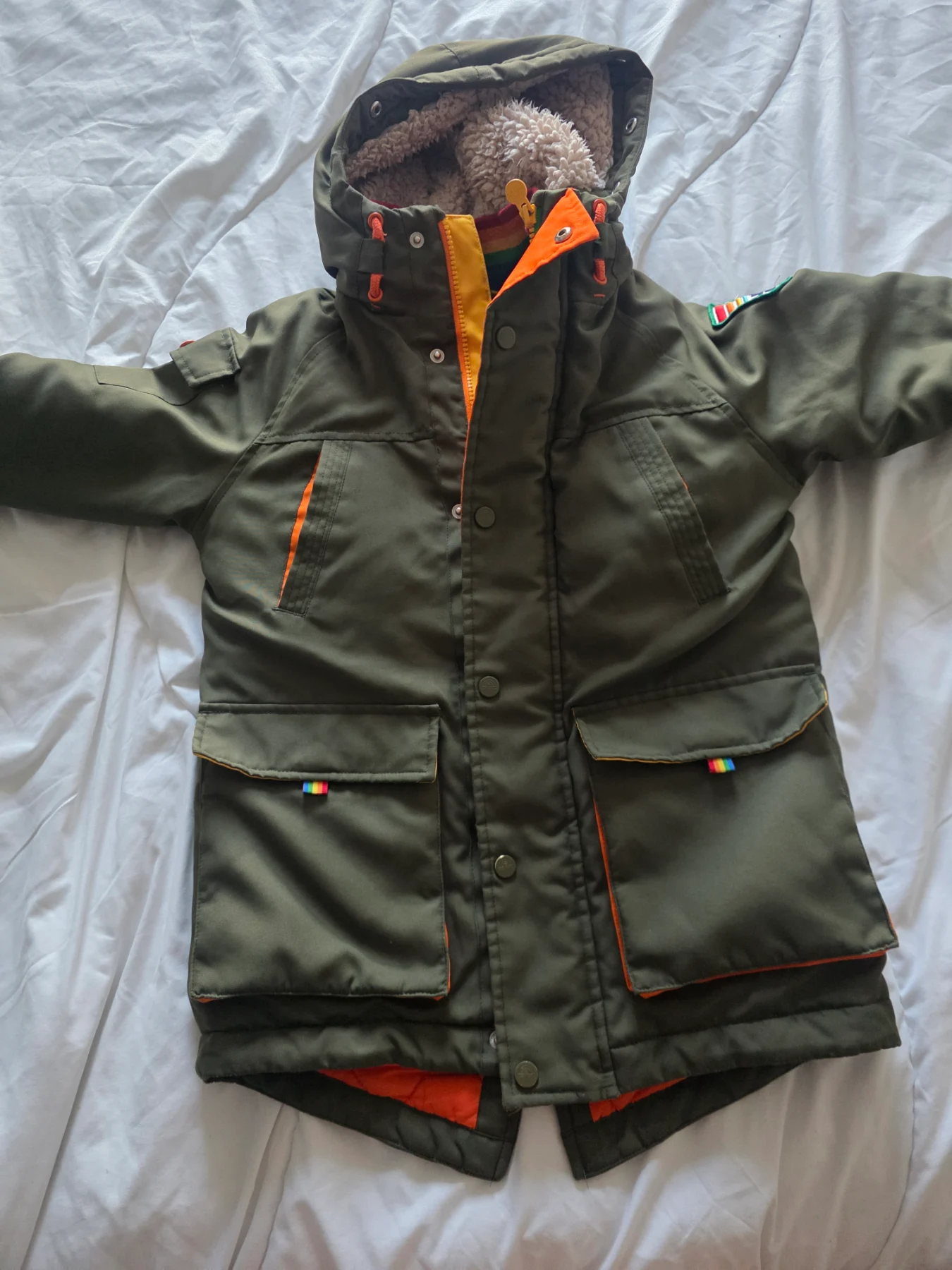 Little Bird by Jools Oliver khaki green winter parka coat, age 6–7 years (122cm).