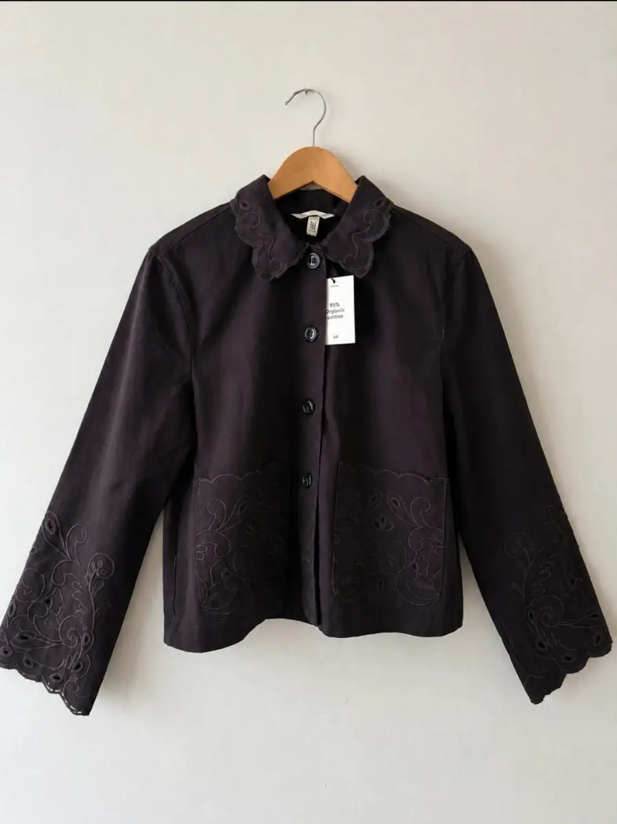 H&M size Medium new 100% cotton chocolate brown embroidered boho chic broderie ummer jacket