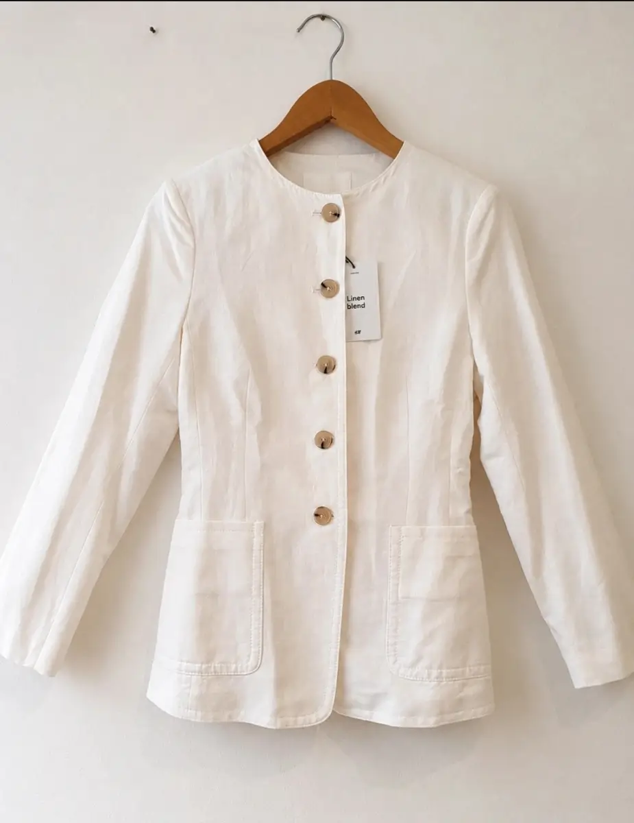 H&M size XS - Mandarin style collarless linen cotton blend summer blazer
