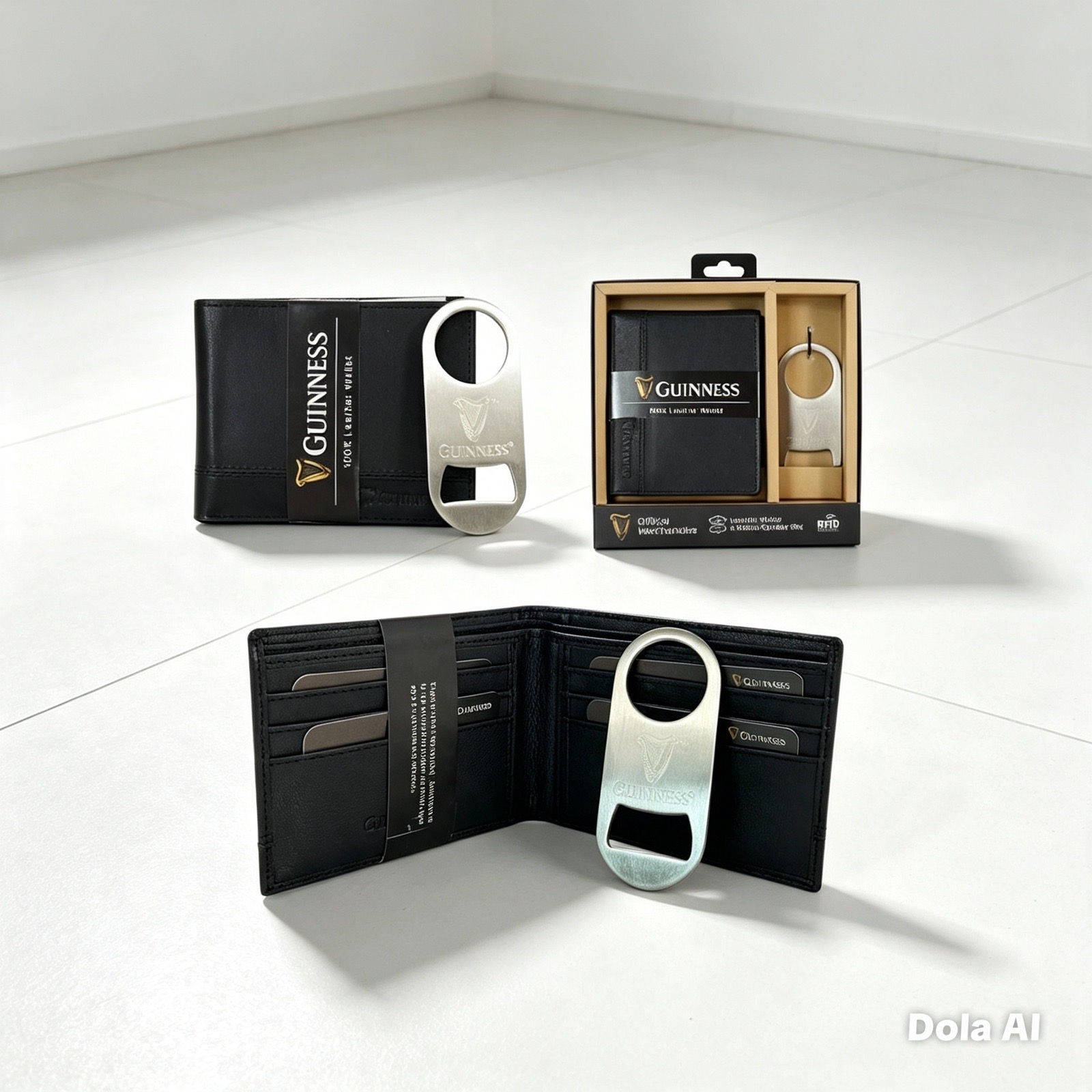 Guinness Leather Wallet Gift Set RFID Secure + Bottle Opener Official UK