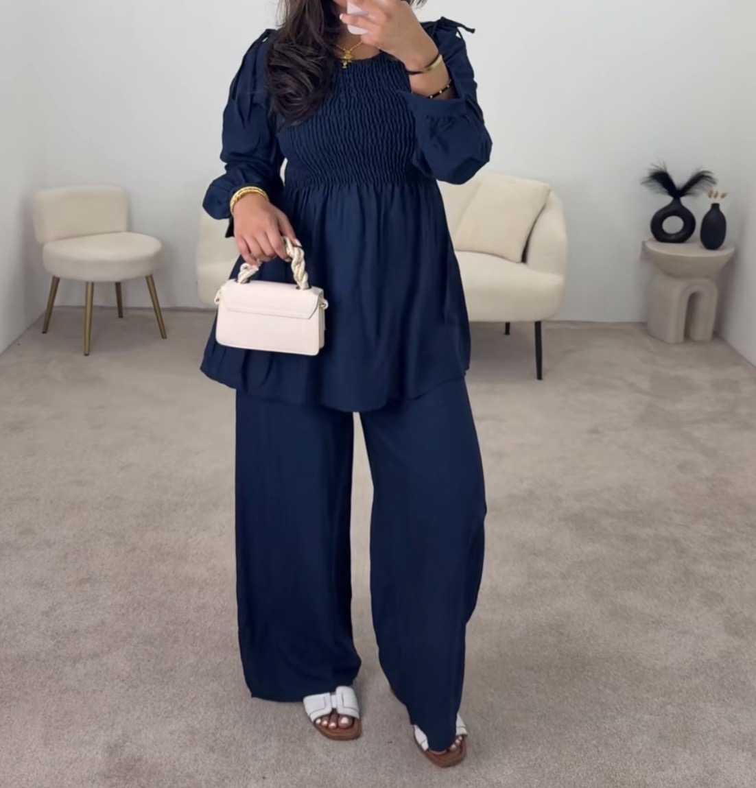 Blue Two Piece Coord Set | Frill | Shoulder Has Bow Tie | One Size | Brand New!