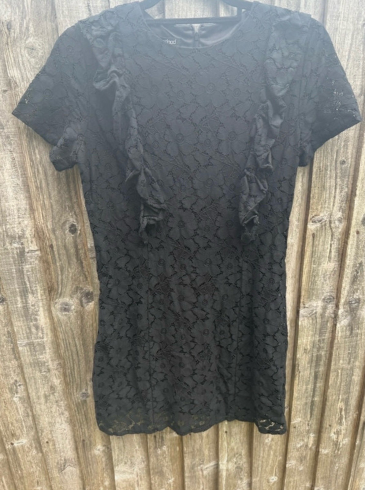 Boohoo Black Lace Mini Dress Front Ruffles Short Sleeve Party Night Out UK 10