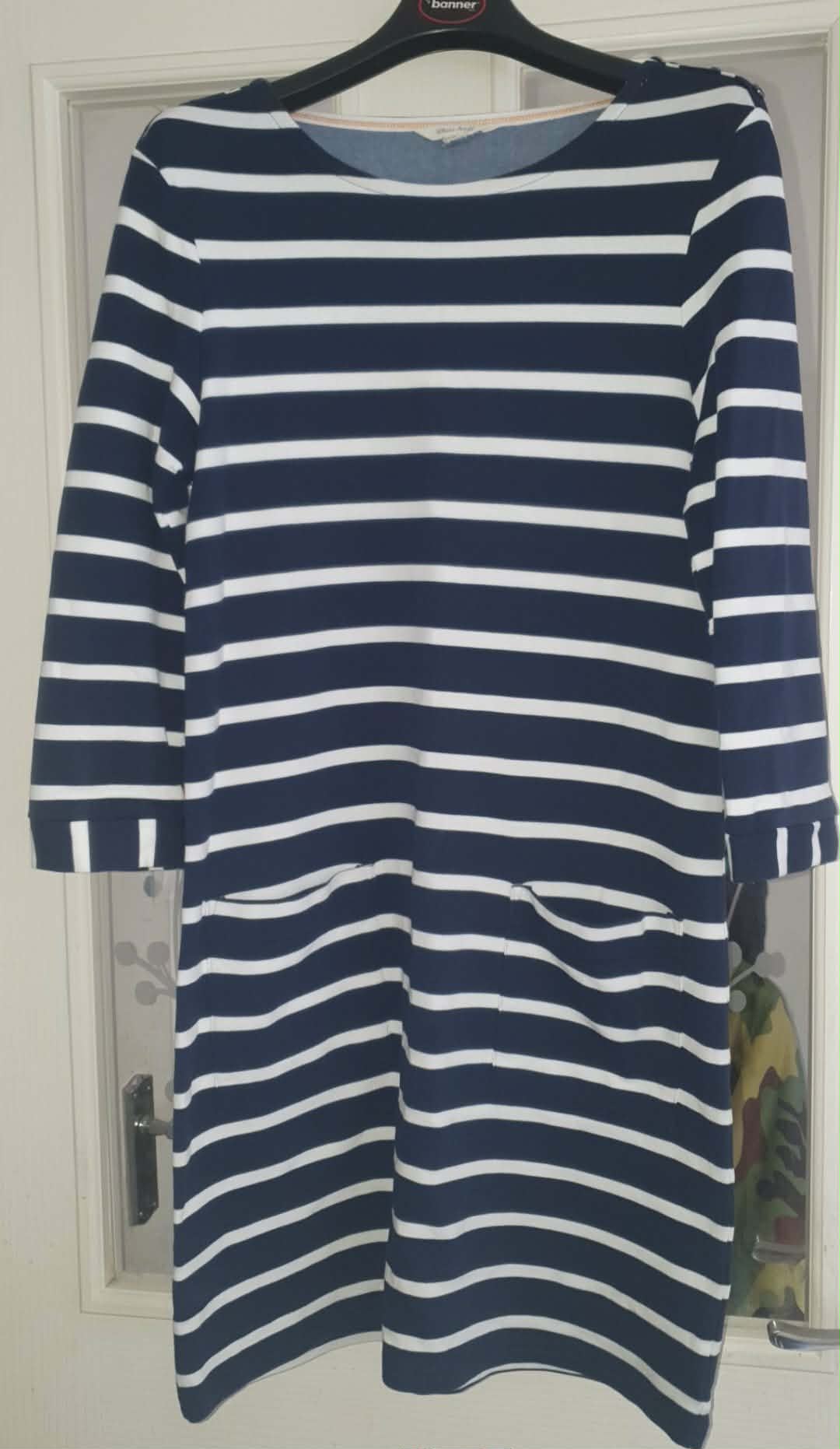 Ladies White Stuff Navy blue & White Striped Dress. Size 10