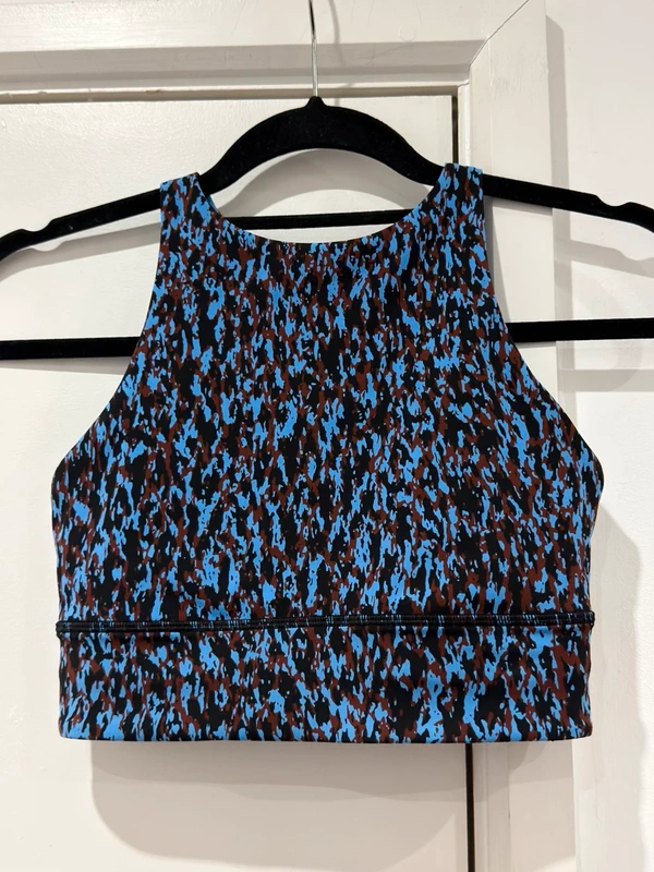 Lululemon Energy High Neck Long Line Bra Blue Abstract Print | Size 4 Us - UK 8
