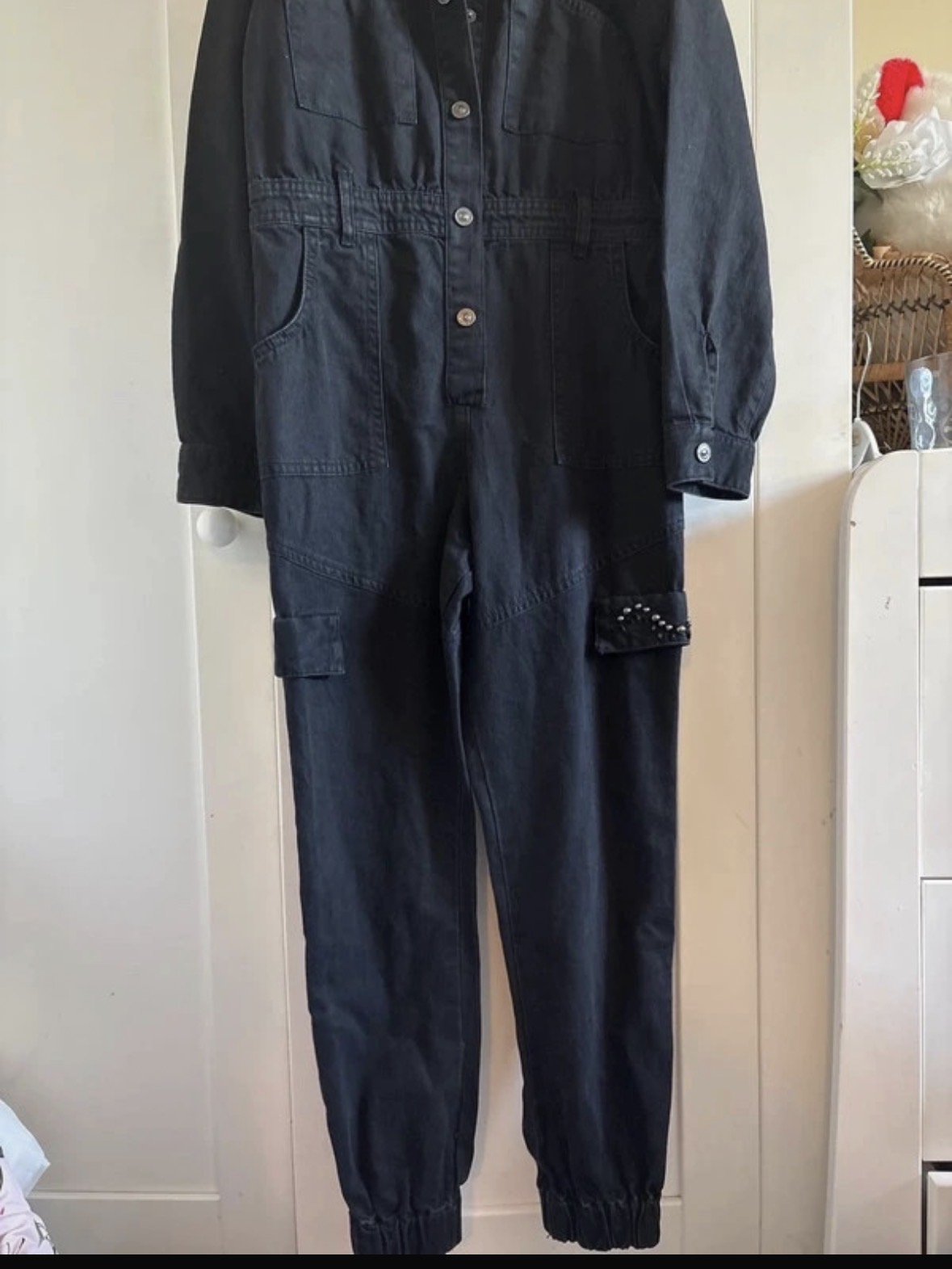 River Island Studded Denim Jumpsuit Collared Button Pockets Age 10