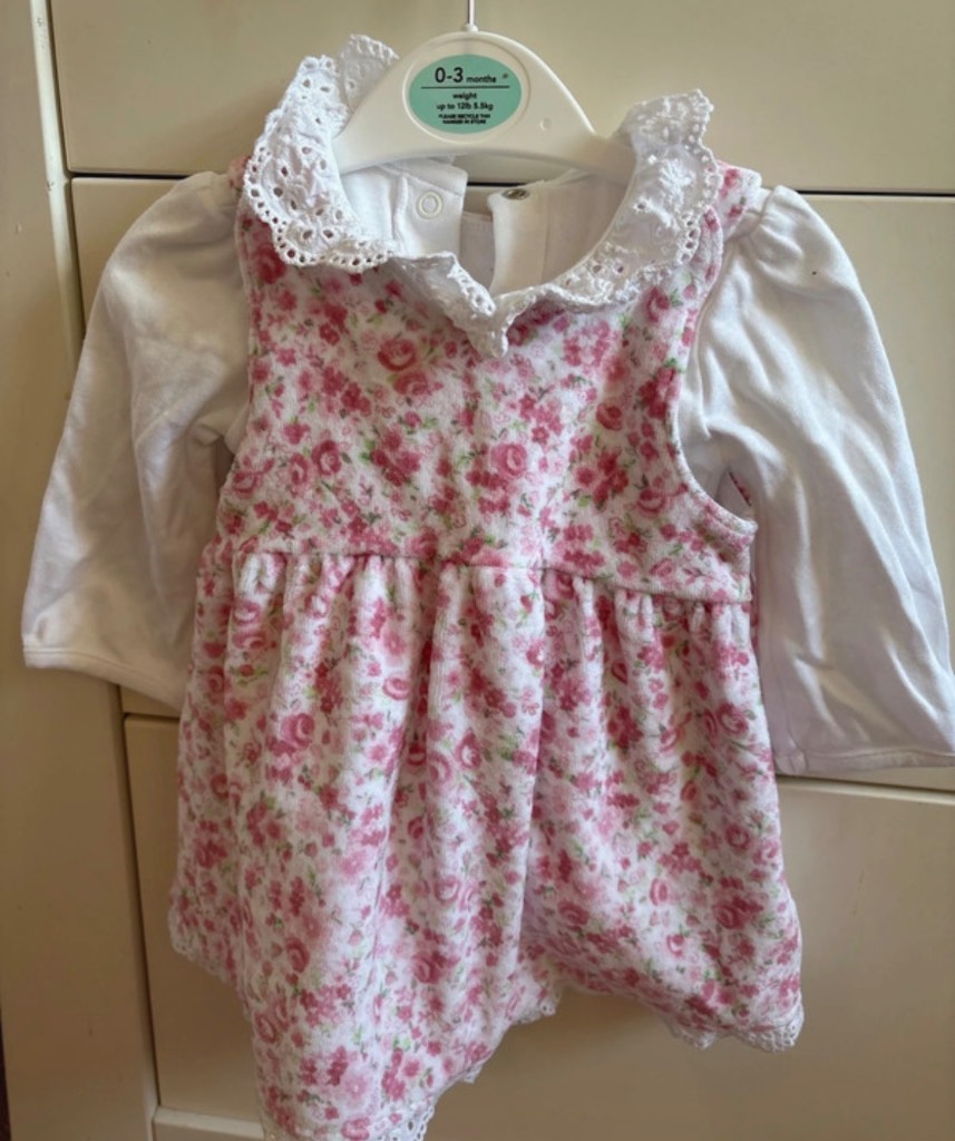 Baby Girls 0-3 Months 2pc Cotton Knit Floral Dress & Long Sleeve Top Pink