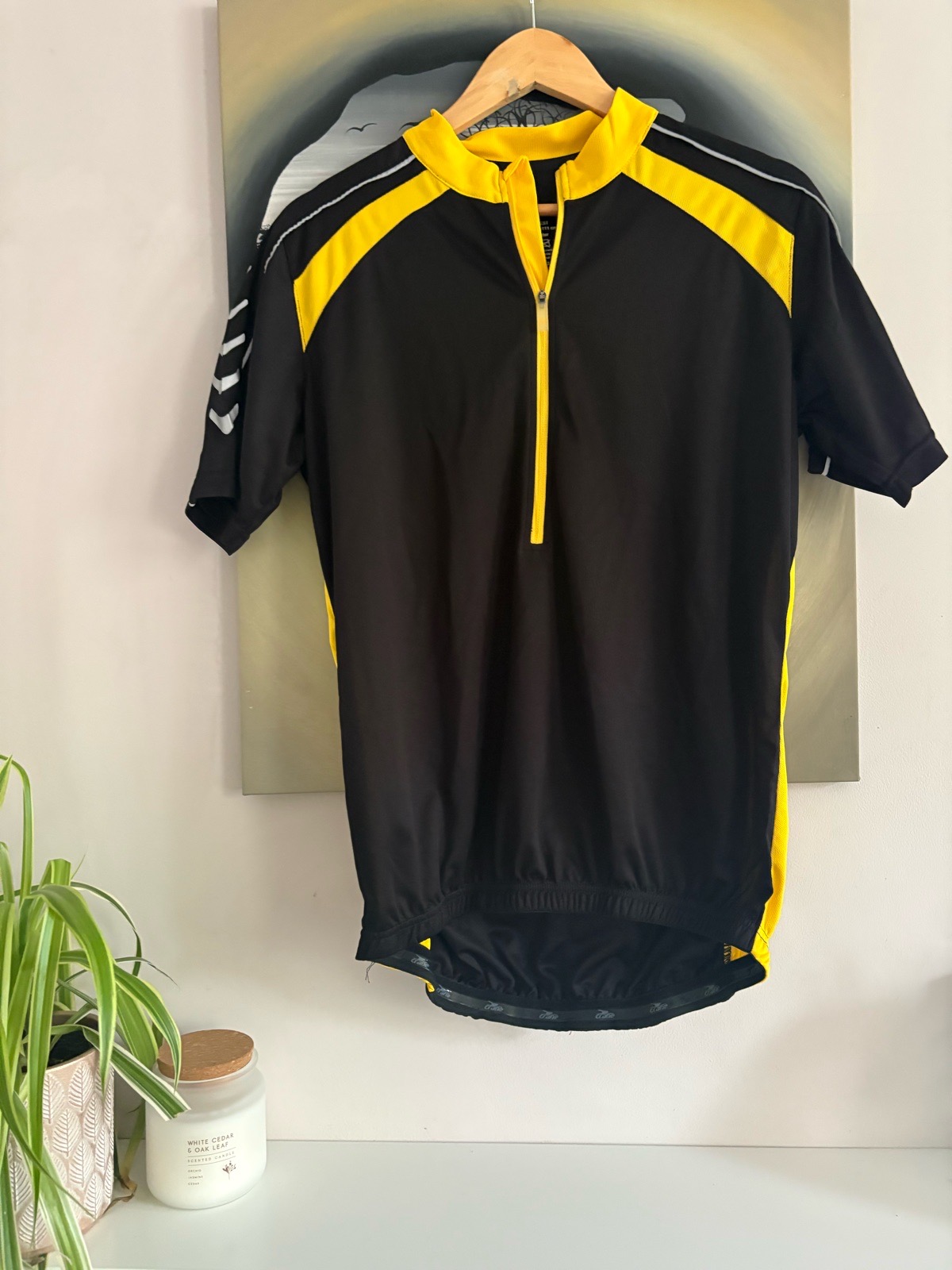 Men’s Crane Cycling Jersey Size Large Black Yellow Short Sleeve Road Bike Top