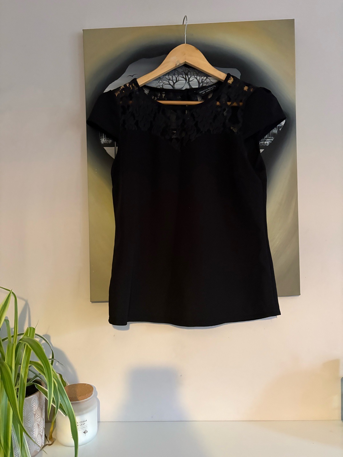 Dorothy Perkins Black Lace Top Blouse Size 10 Cap Sleeve