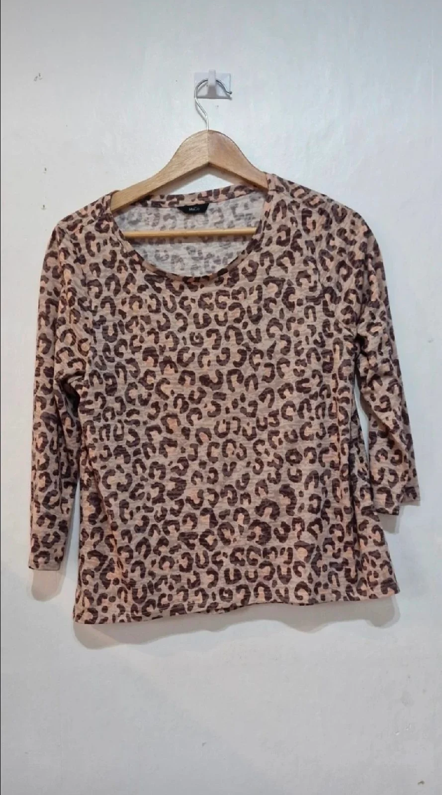 M&Co Ladies size 12 brown mix 3/4 sleeved top animal print