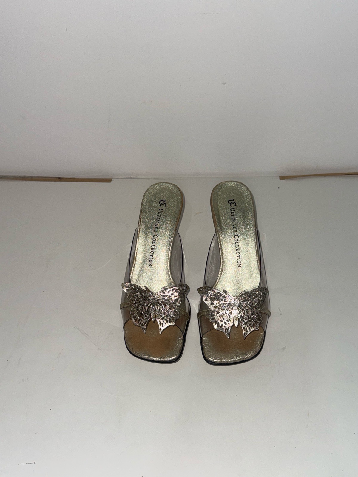 Ultimate collection Silver butterfly heels metallic finish and open toe design #glamour #partyshoes