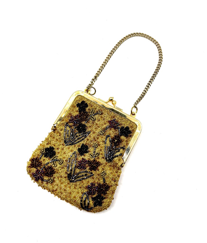 Vintage EAST Additions Beaded Gold Evening Bag – 90s/Y2K Boho Glam
