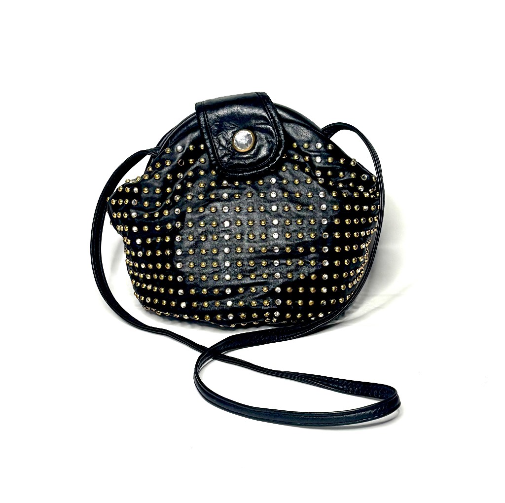Vintage 1980s Studded Leather Pouch Bag - Indie Sleaze Rockstar G.F.