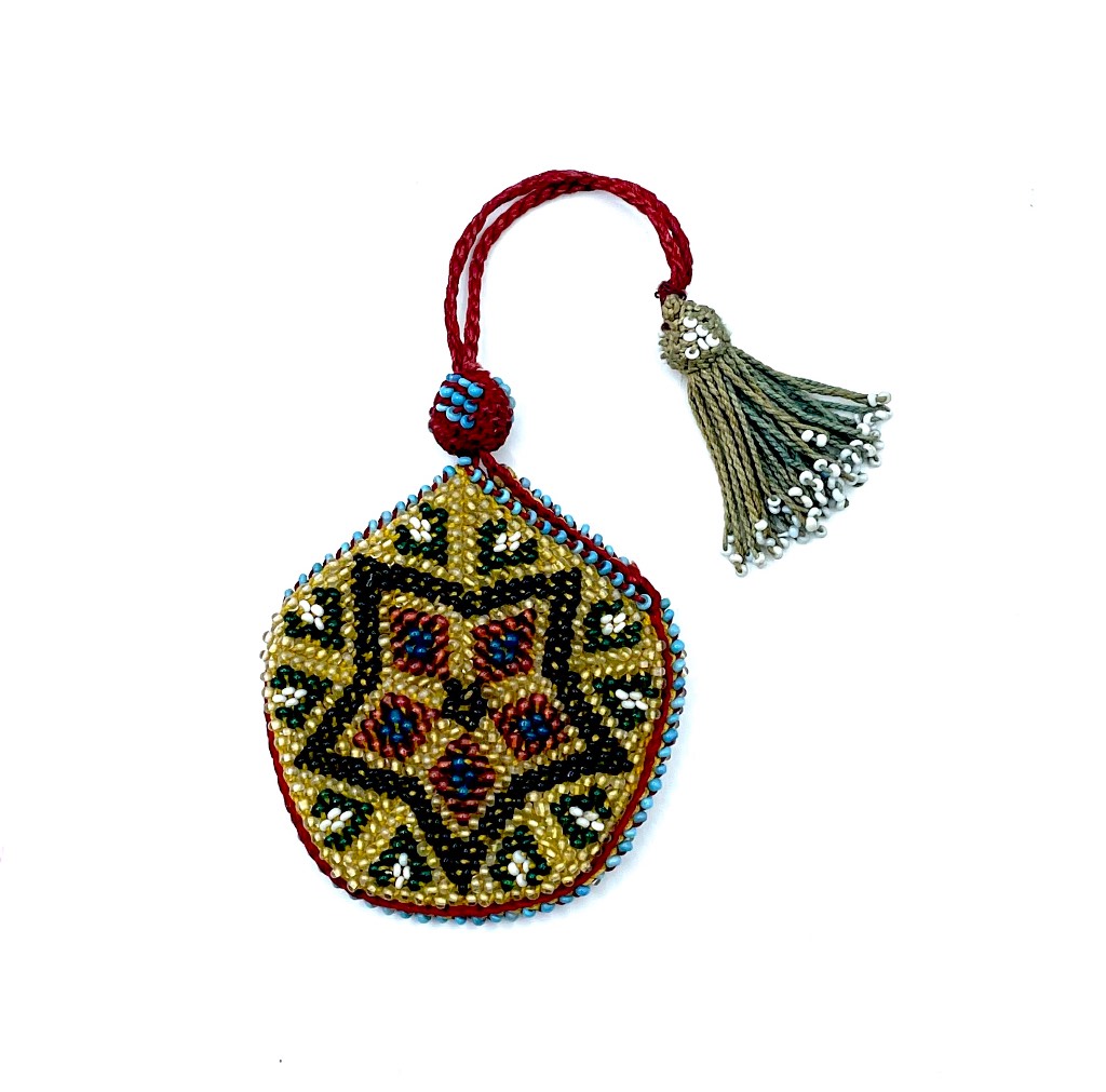 RARE Antique Victorian Micro Beaded Scent Bottle Case/purse Miniature Star Pouch c.1870