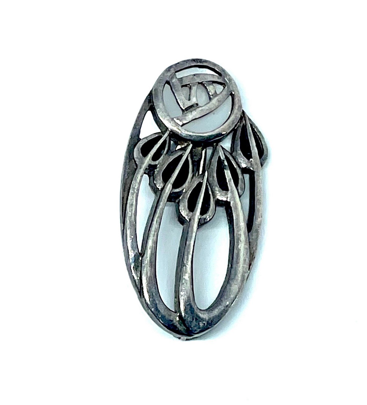 Vintage Sterling Silver 925 Mackintosh Rose Brooch Art Nouveau Style Oval Pin