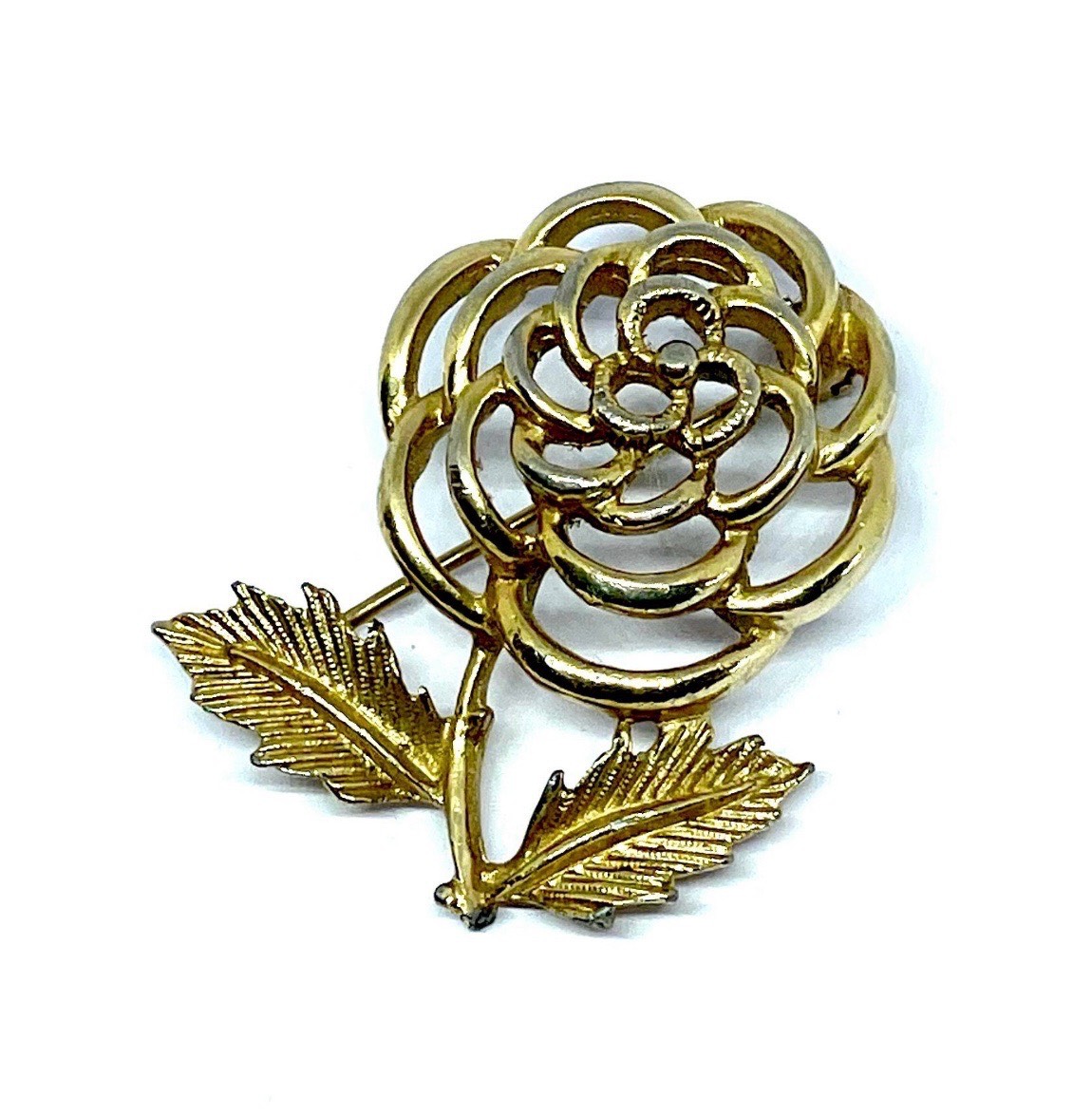 Vintage Sarah Coventry Rose Brooch Signed Canada Gold Tone Openwork Flower Pin