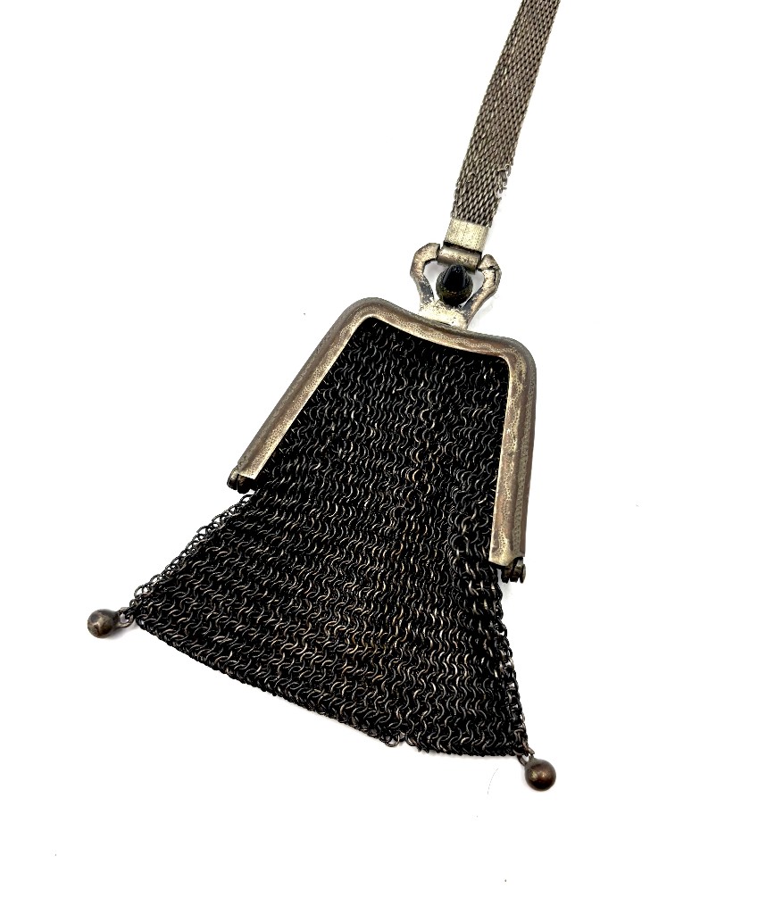 Alpaca signed silver (Nickel silver)  Antique Victorian hand woven dark silver chainmail structured