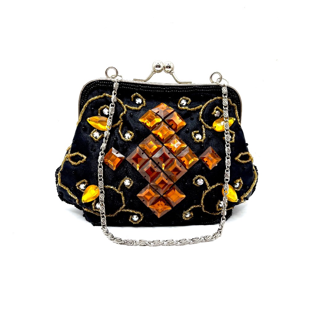 1990’s/2000’s Vintage Beaded Amber Gemstone Evening Clutch Bag