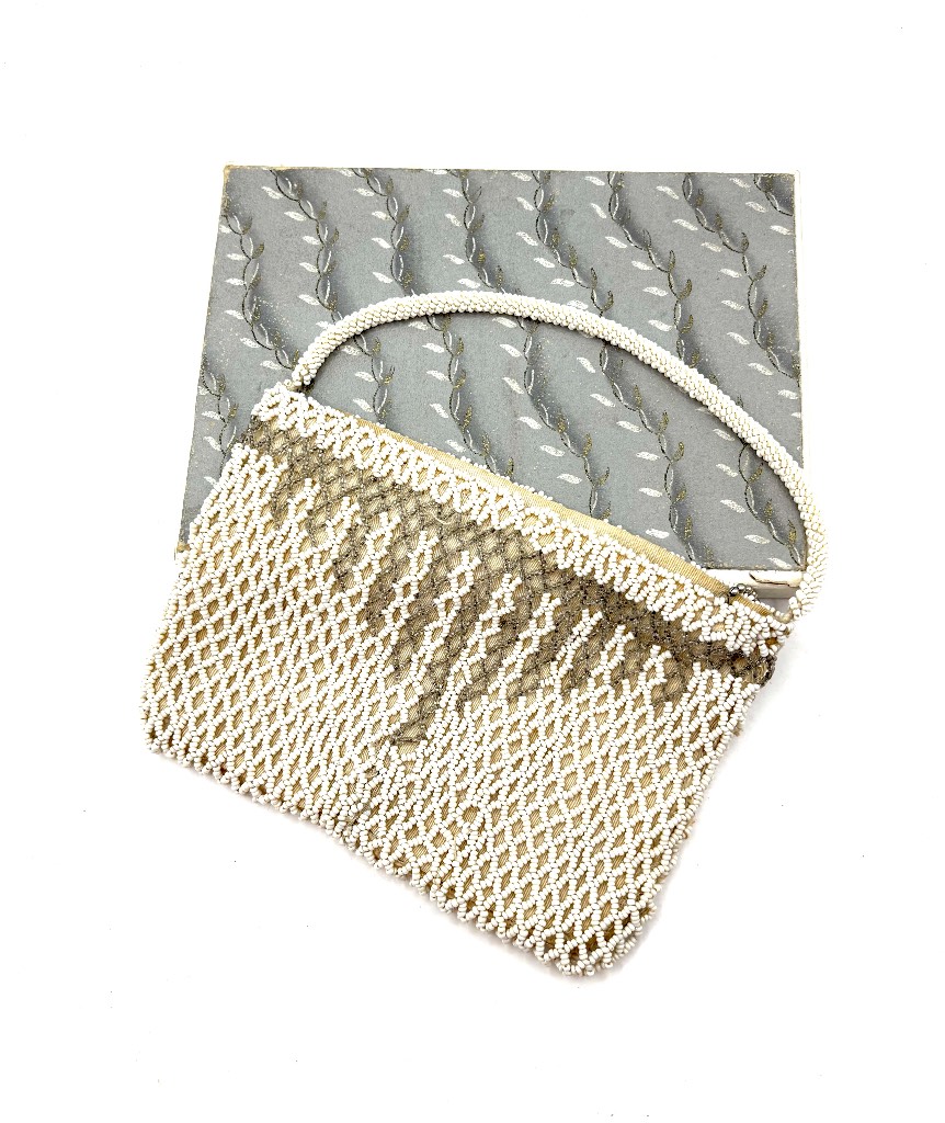 Mid Century 1950’s Vintage Seed Beaded Purse/Bag With Original Box - Mid Century Clutch/Vintage Wedd
