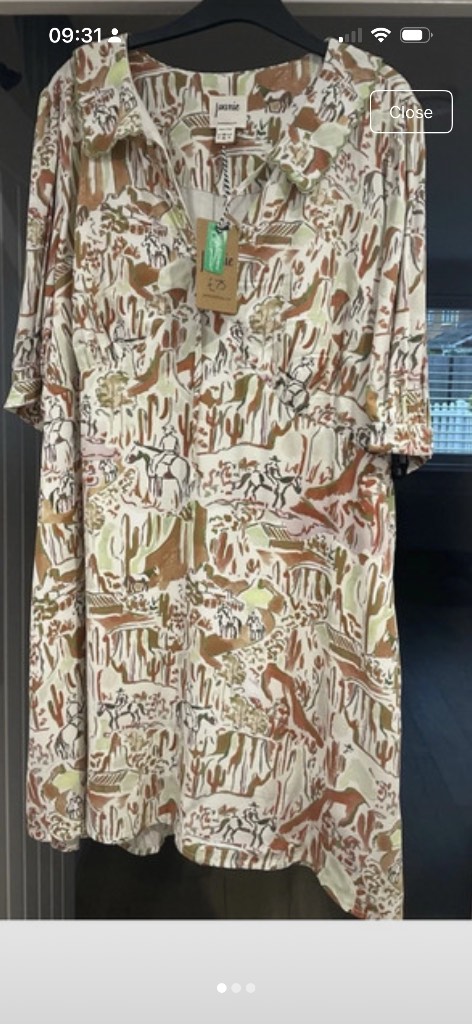 A Joanie Hattie painterly western print mini dress featuring a scalloped collar