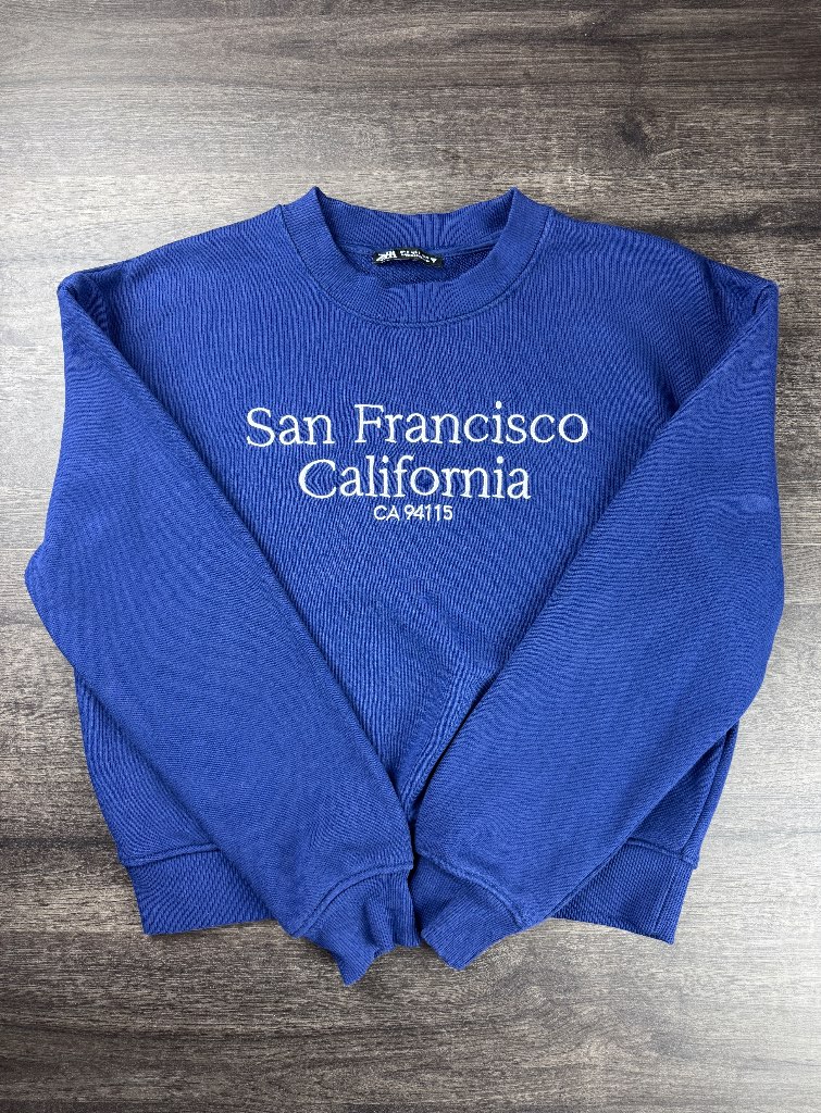 Zara Royal Blue Sweatshirt / Size S / San Francisco California Embroidered Jumper / Slouchy Fit