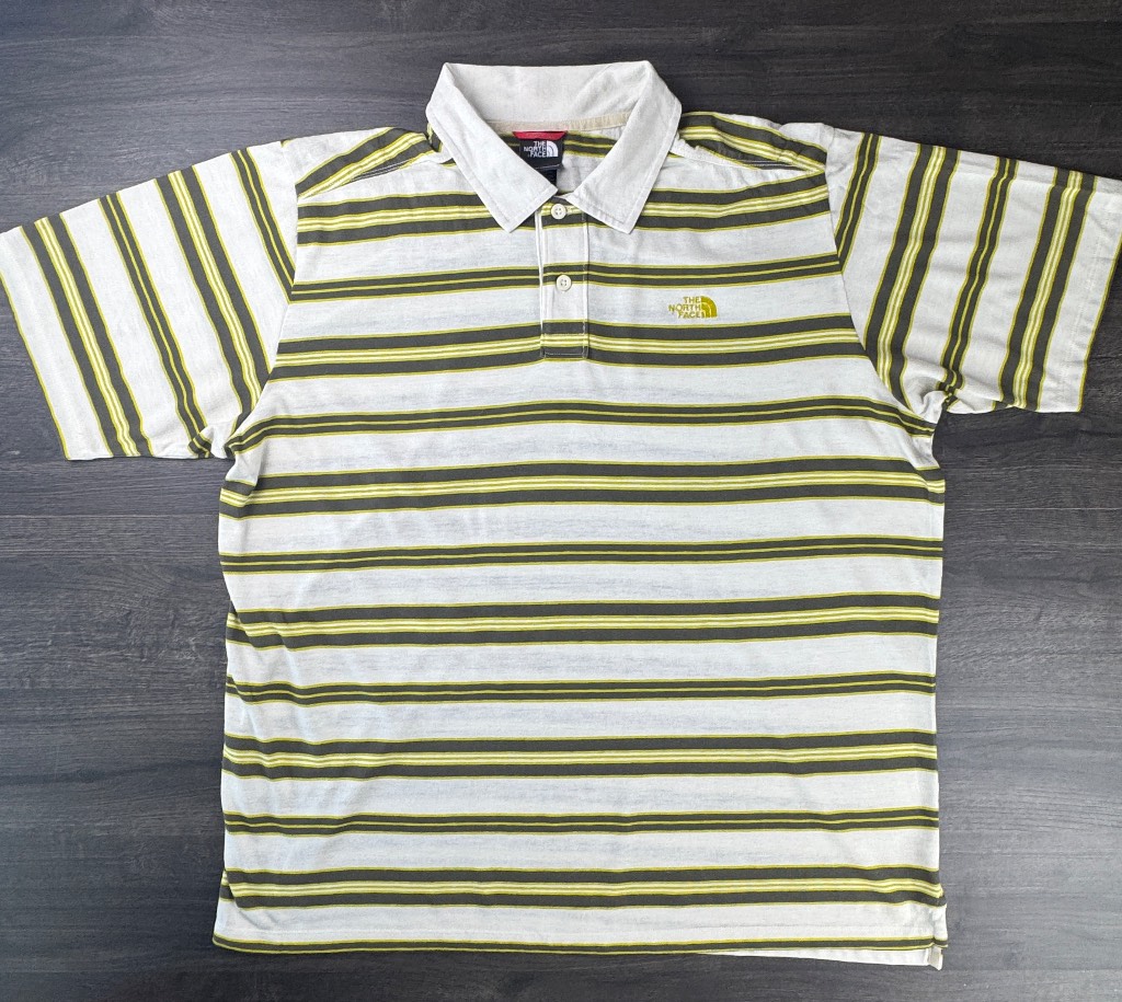 The North Face Striped Polo Shirt / Gold Logo / Size XL