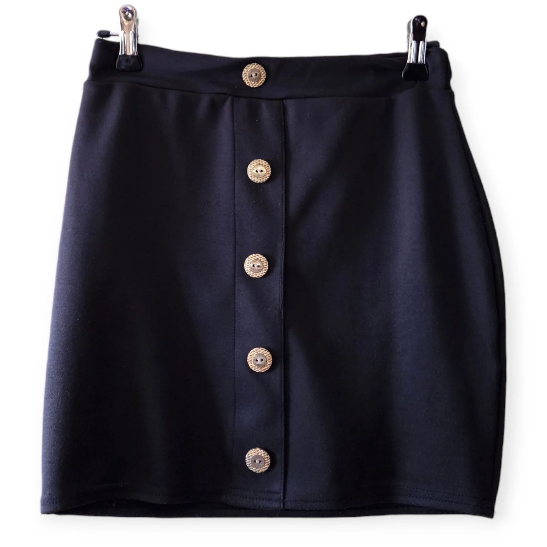 Boohoo Black Buttoned Mini Skirt UK 8 Stretch Casual Chic Womens Skirt