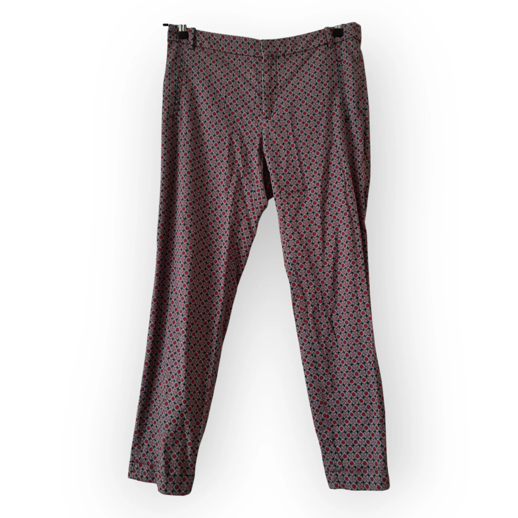 ZARA Basic Red Mix Patterned Trousers – UK 12 / EU 40 – Cotton Blend – Casual Chic