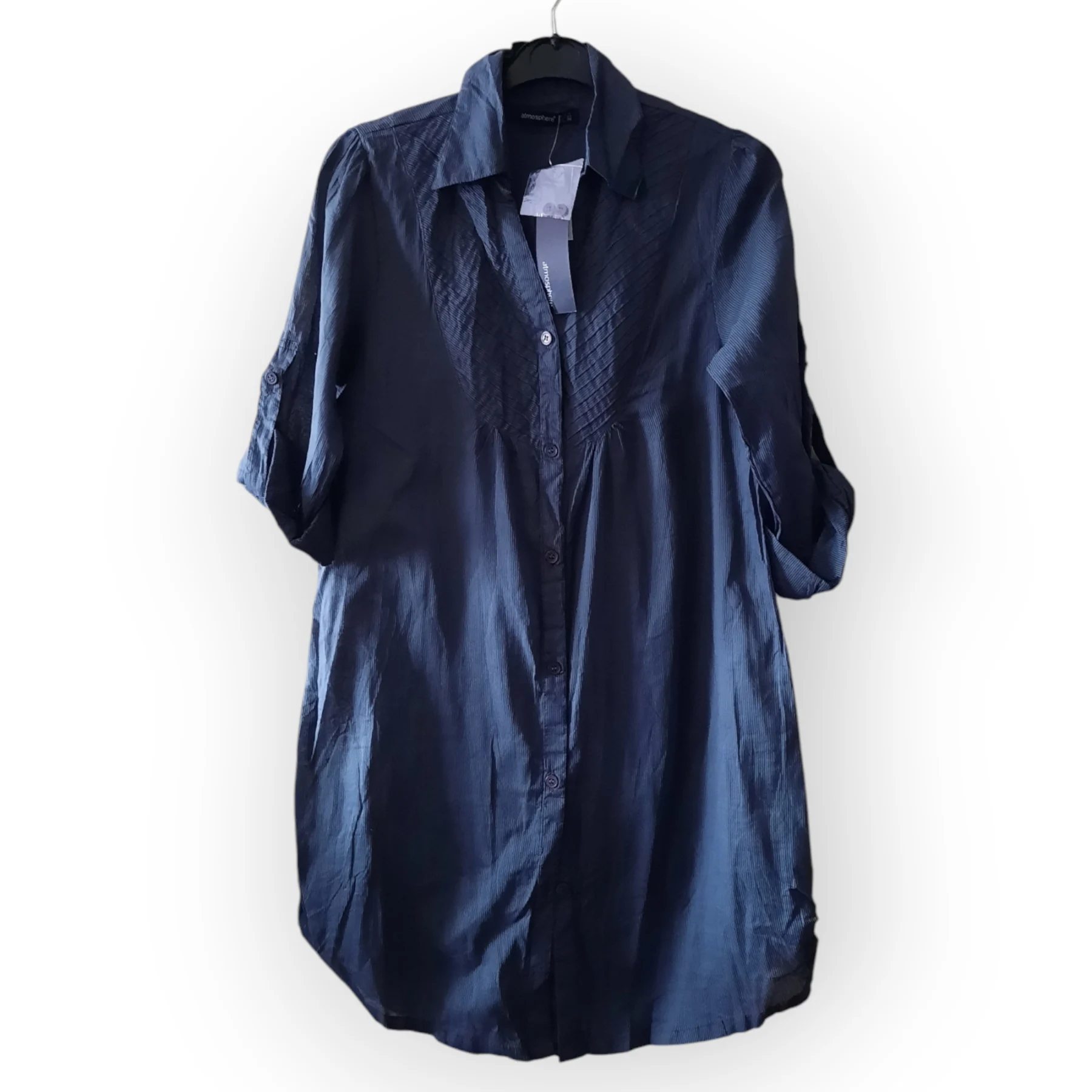 BNWT Atmosphere Womens Cotton Striped Charcoal Shirt UK 10 Smart Casual