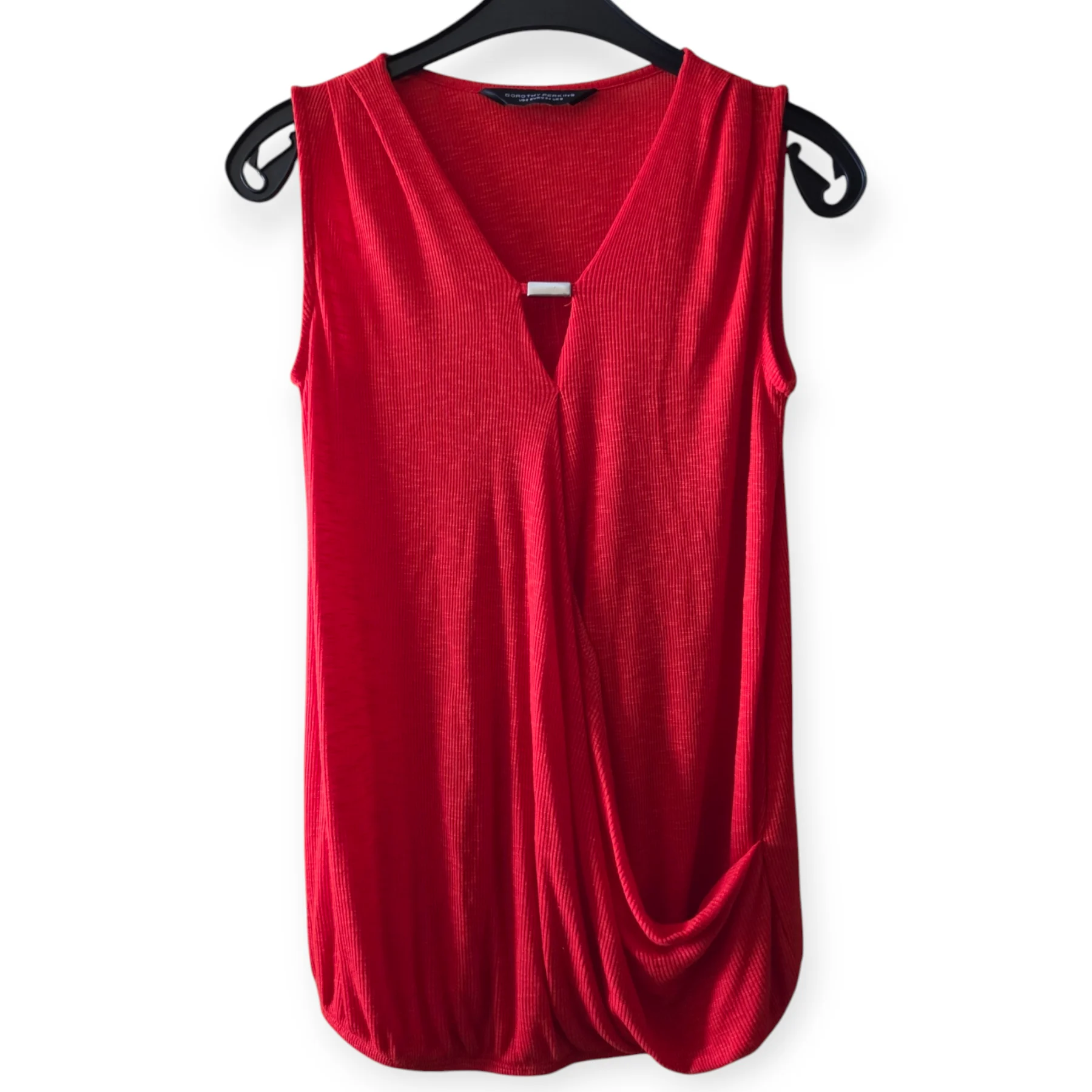 Womens Dorothy Perkins Red Sleeveless Draped Top UK 6 V Neck Smart Casual Blouse