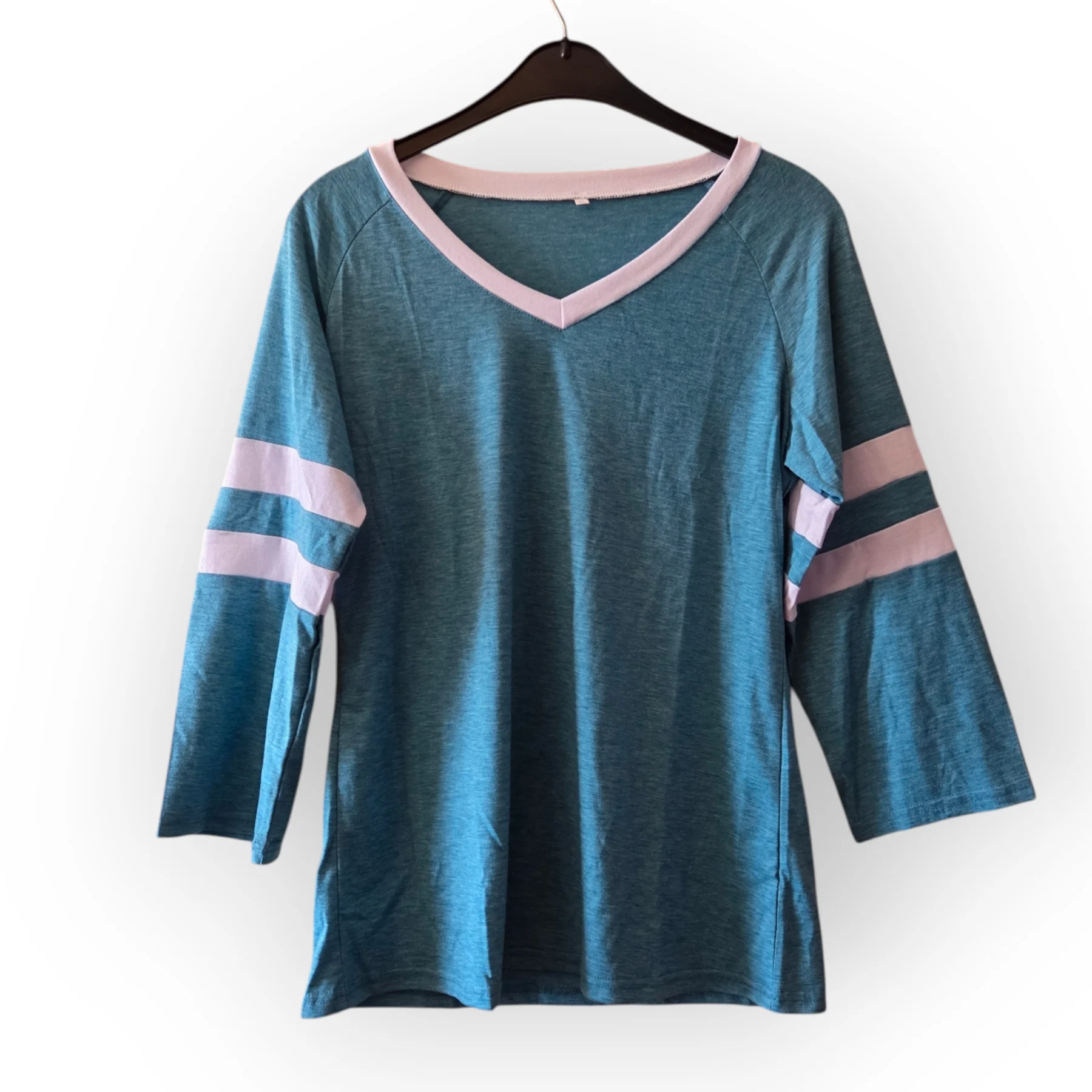 BNWOT New Teal Blue V Neck Raglan Baseball Top Women's Casual UK 8