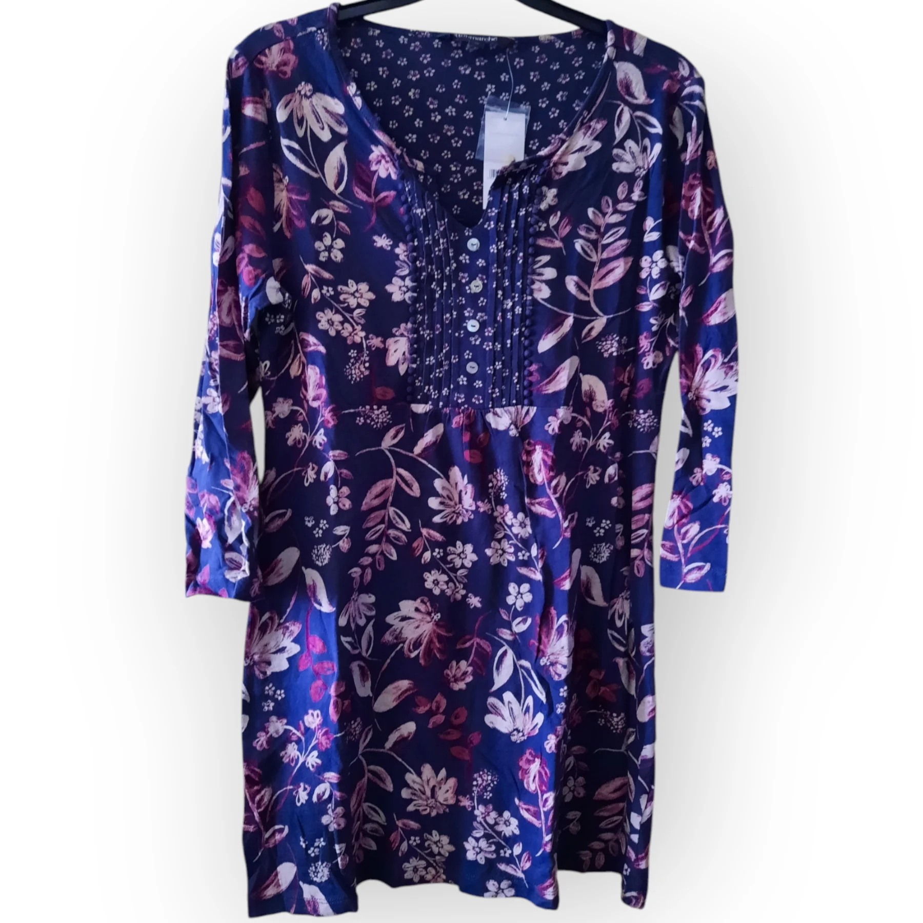BNWT Bonmarche Womens Floral Tunic Top Navy Cotton Long Sleeve UK 10