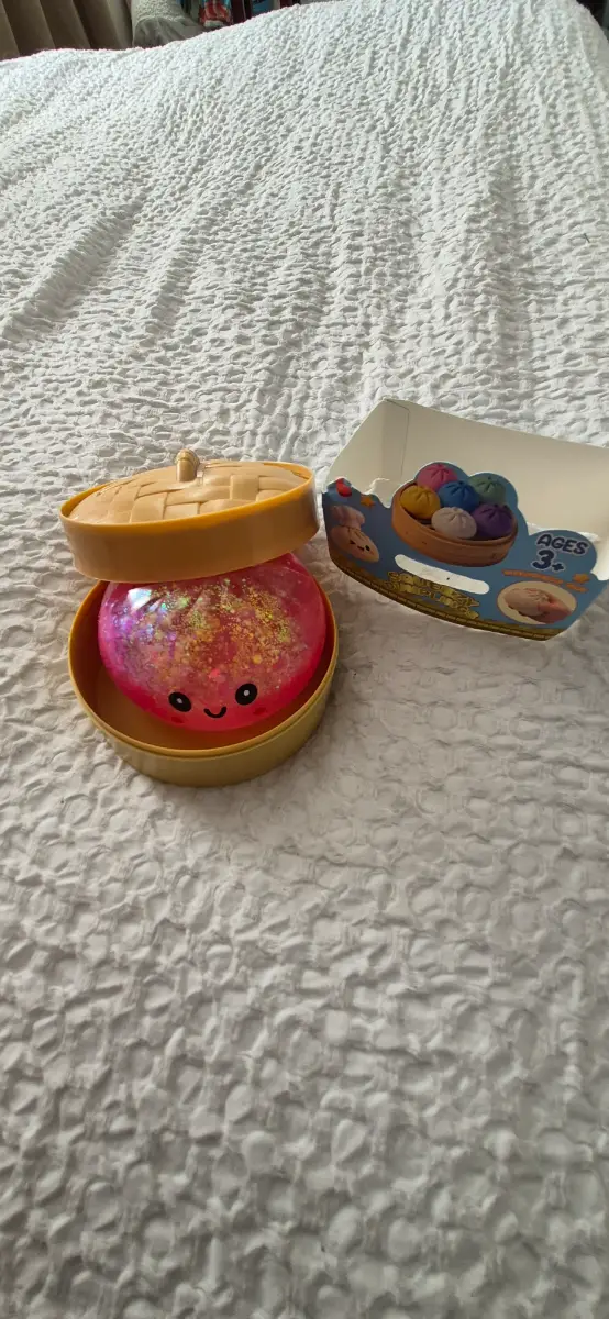 Squishy Dumpling Stress Relief Toy ~ Pink Glitter Dumpling In Box