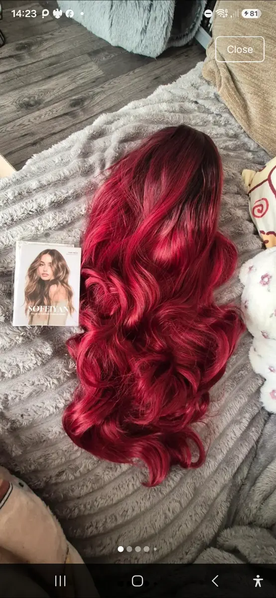 Long Wavy Synthetic Wig With Bangs Burgundy Black Ombre ~ 24 Inches