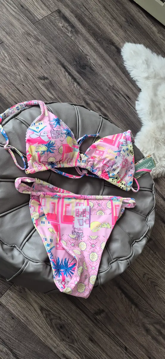 Women's Triangle Bikini Set With Graphic Floral Beach Print ~ Size XL