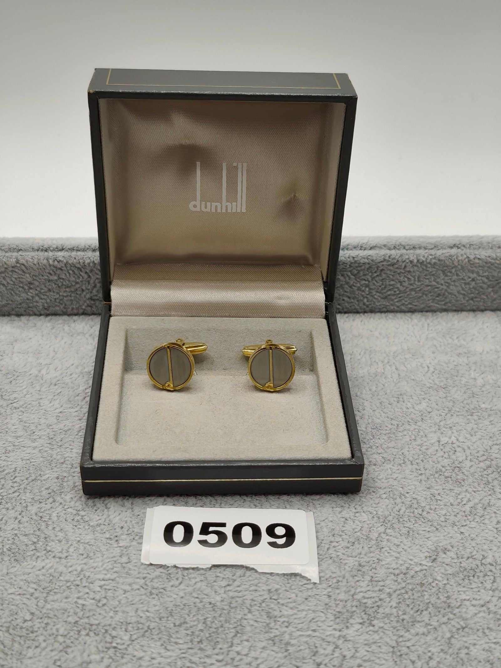 Dunhill Men's Gold & Grey Round Cufflinks in Box