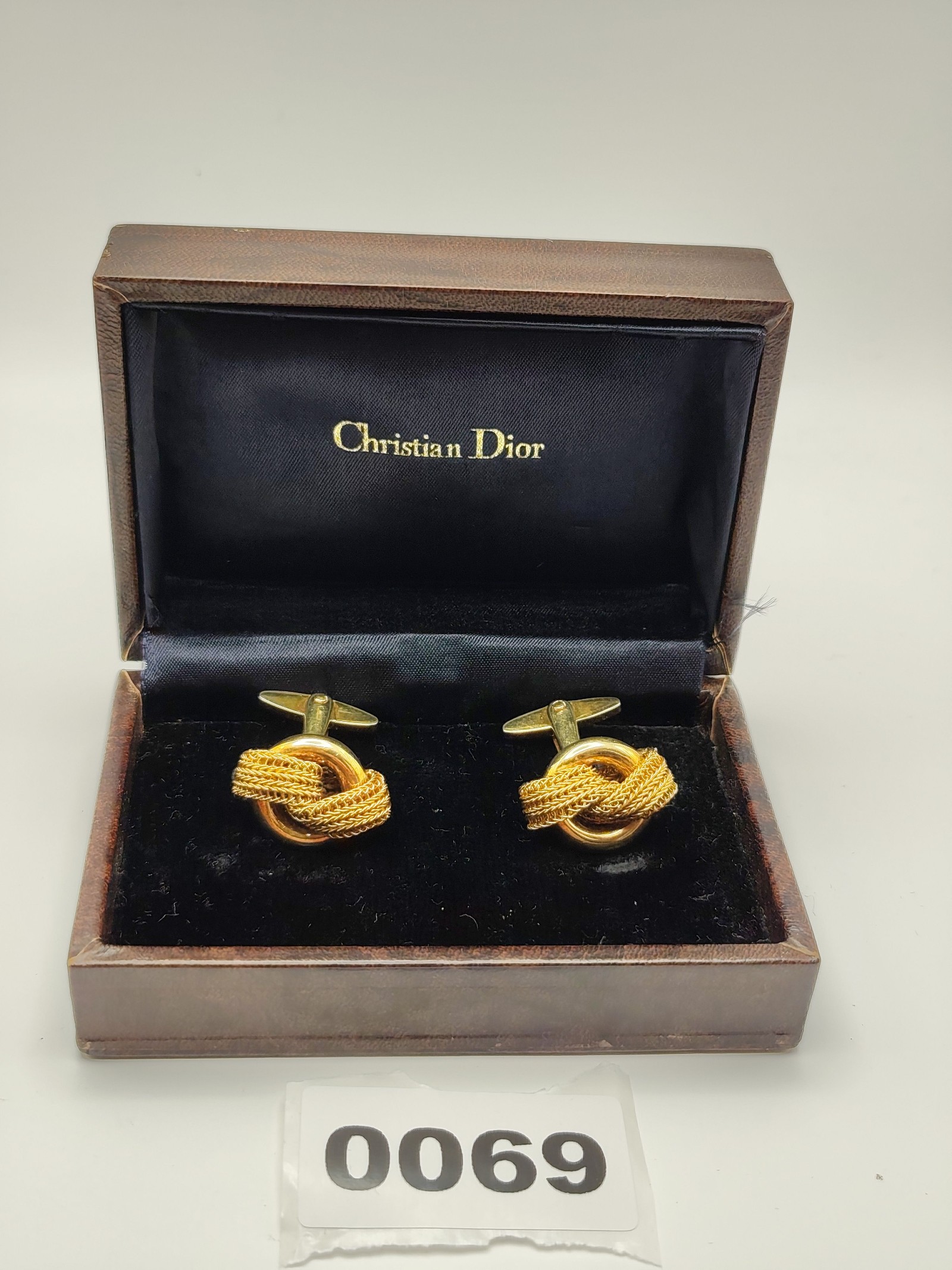 Christian Dior Gold Tone Knot Cufflinks Men with Box
