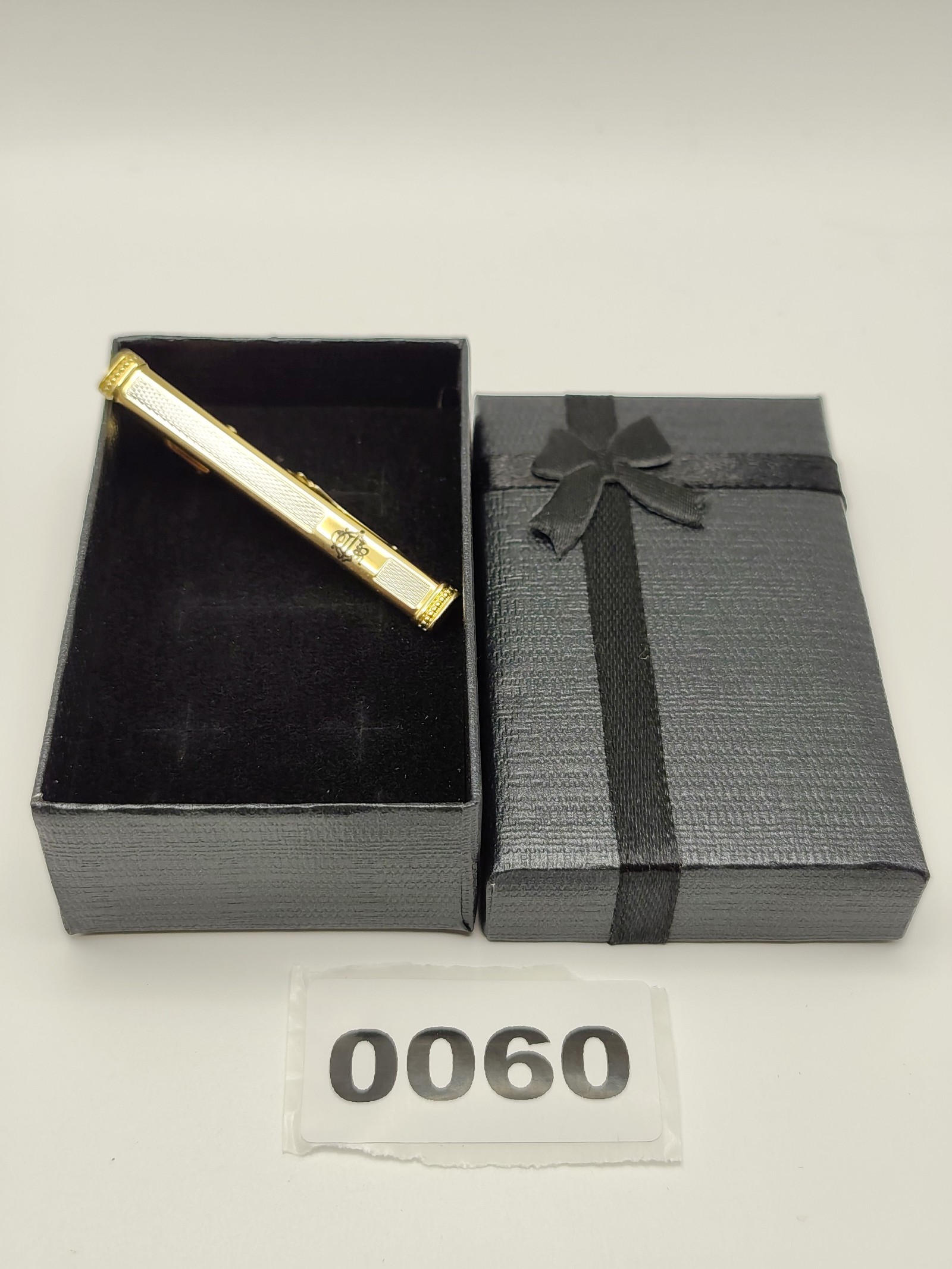 Christian Dior Gold & White Tie Clip with Box Other