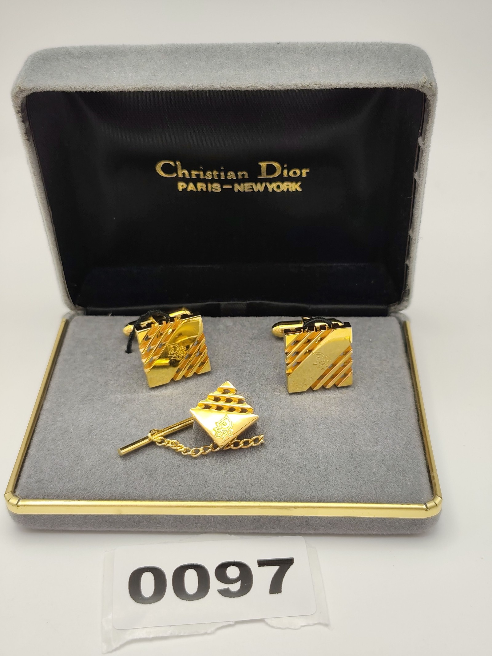 Christian Dior Gold Tone Cufflinks & Tie Pin Set Men Other