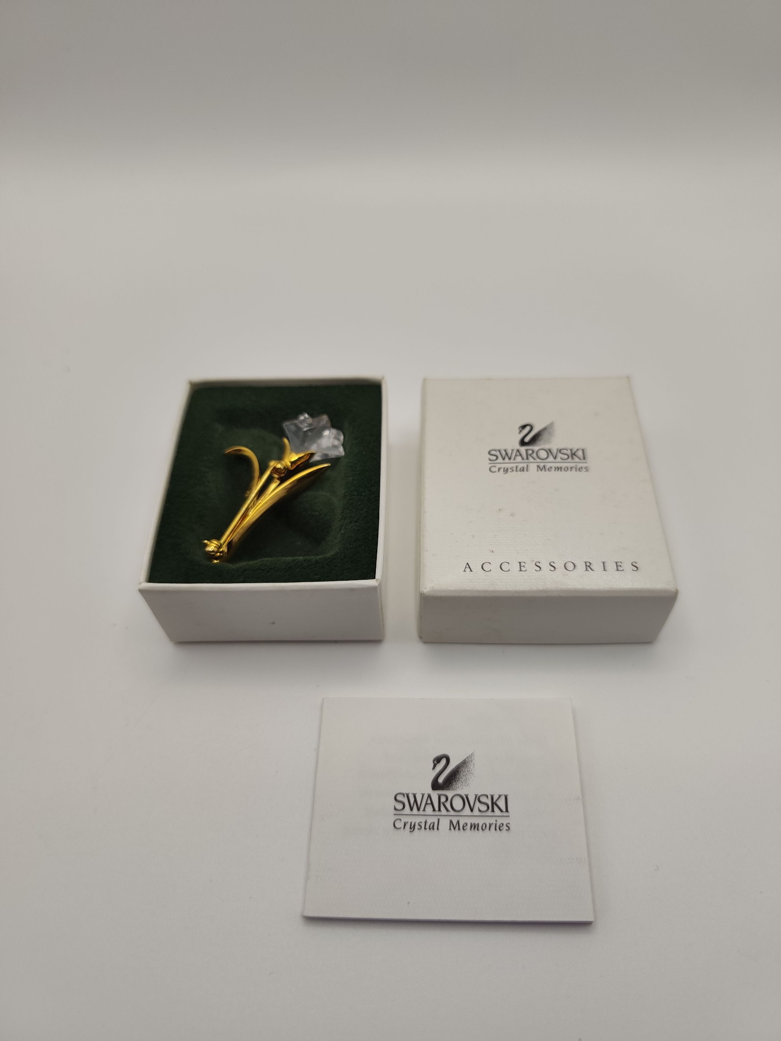 Swarovski Gold & Clear Crystal Flower Brooch Pin