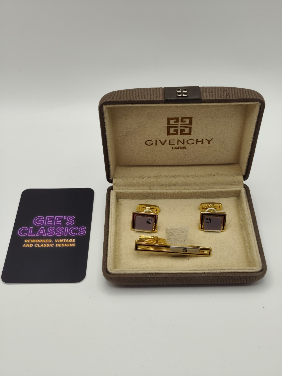 Givenchy Vintage Cufflinks And Tie Clip In Original Box