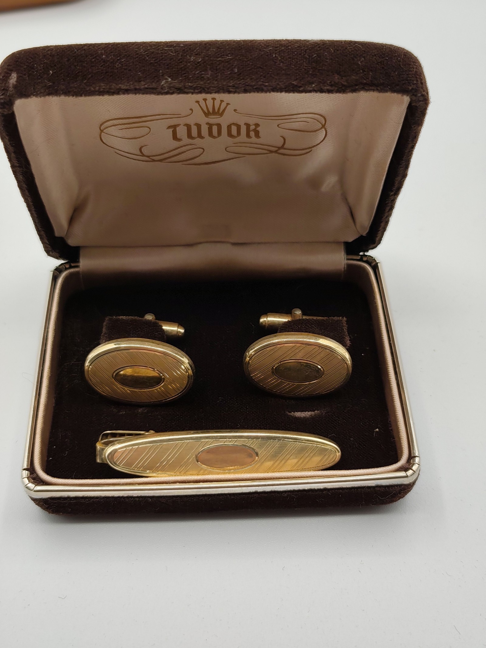 Anson Gold Tone 12K GF Cufflink & Tie Clip Set Vintage Men