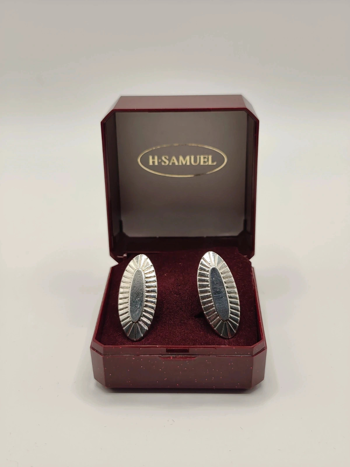 Vintage Silver Tone Sunburst Oval Cufflinks | Classic 1960s Style