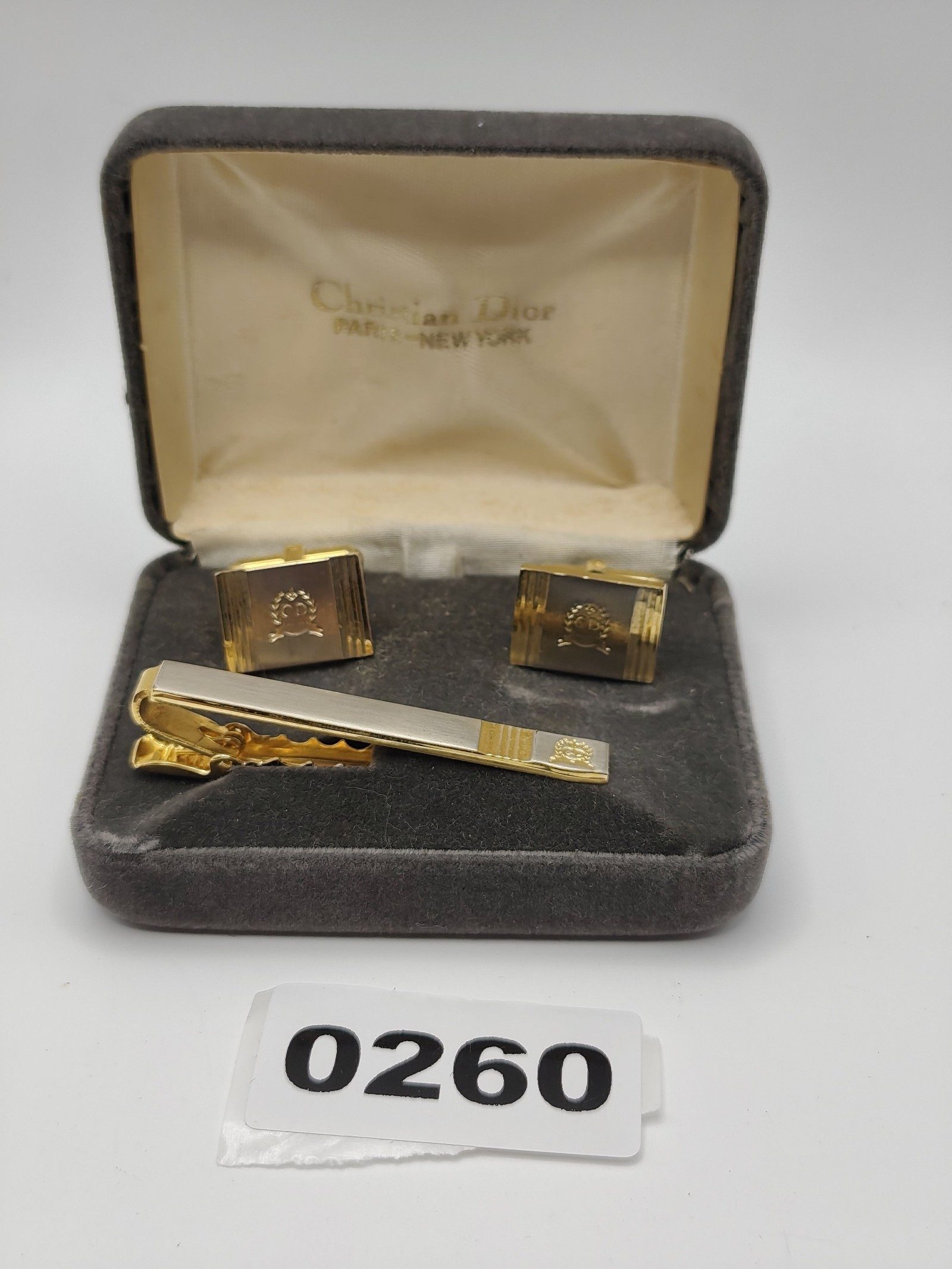 Christian Dior Gold & Silver-tone Men's Cufflinks & Tie Clip Set Vintage