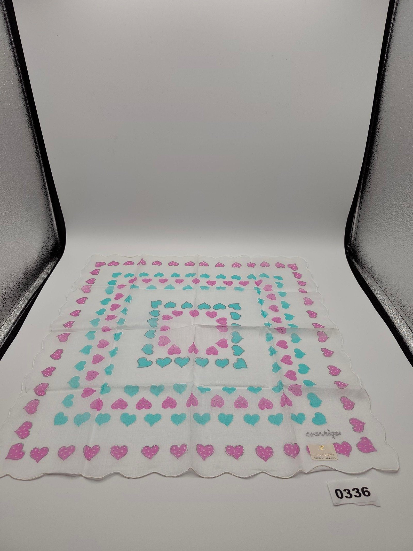 Courrèges White Pink & Blue Heart Print Cotton handkerchief Women
