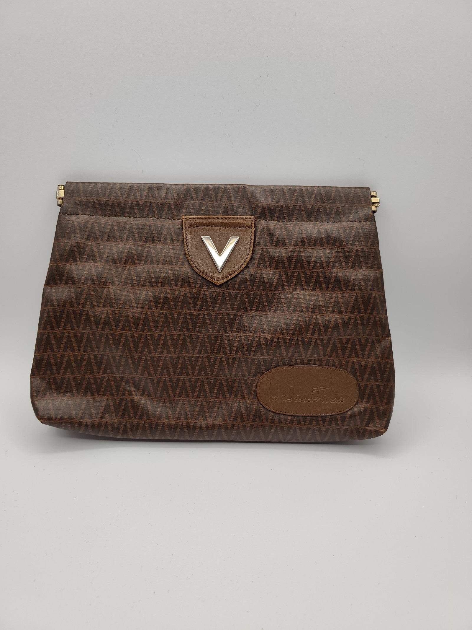 Valentino Brown V Pattern Clutch Bag