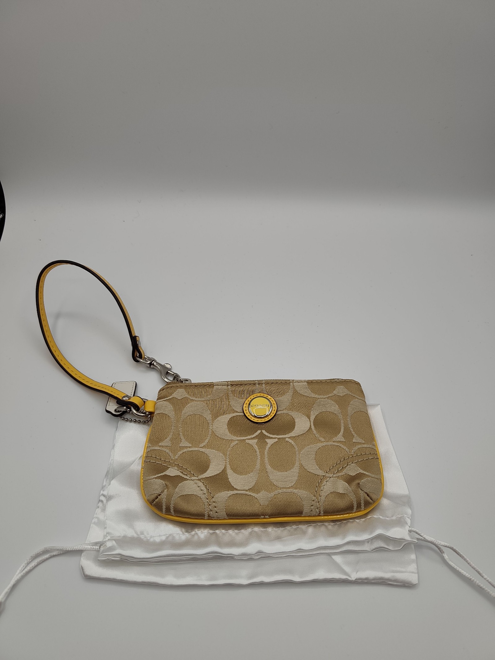 Coach Beige & Yellow Signature Wristlet Bag Women's