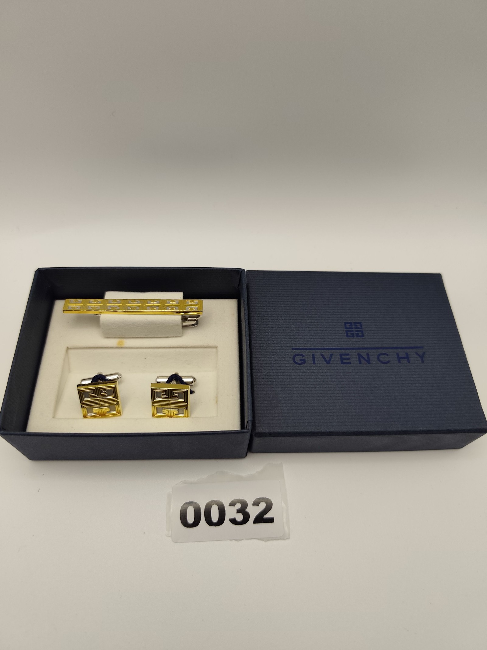 Givenchy Gold & Silver Square Logo Cufflinks & Tie Clip Set Other
