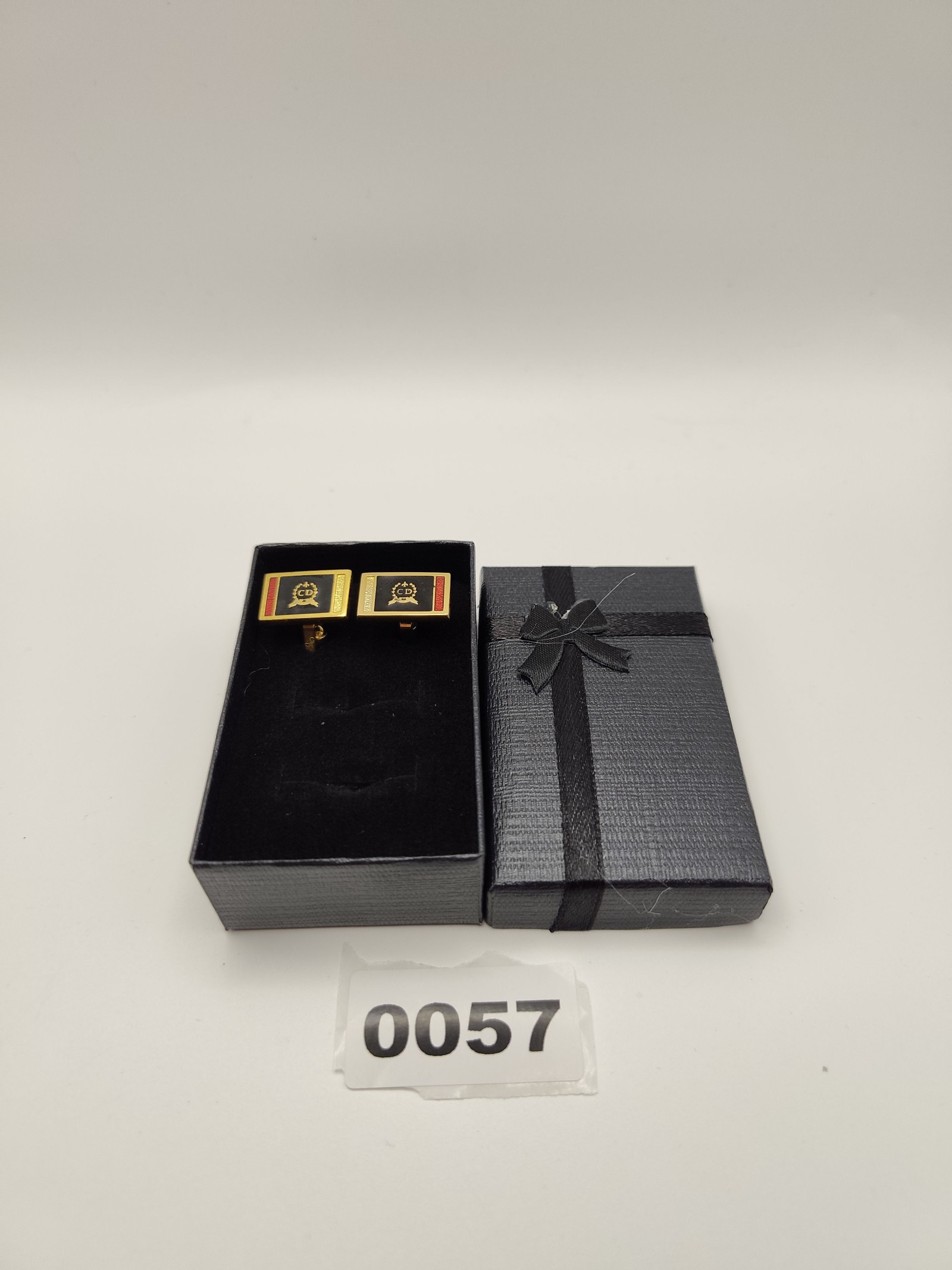 Christian Dior Black, Red & Gold Crest Cufflinks Other