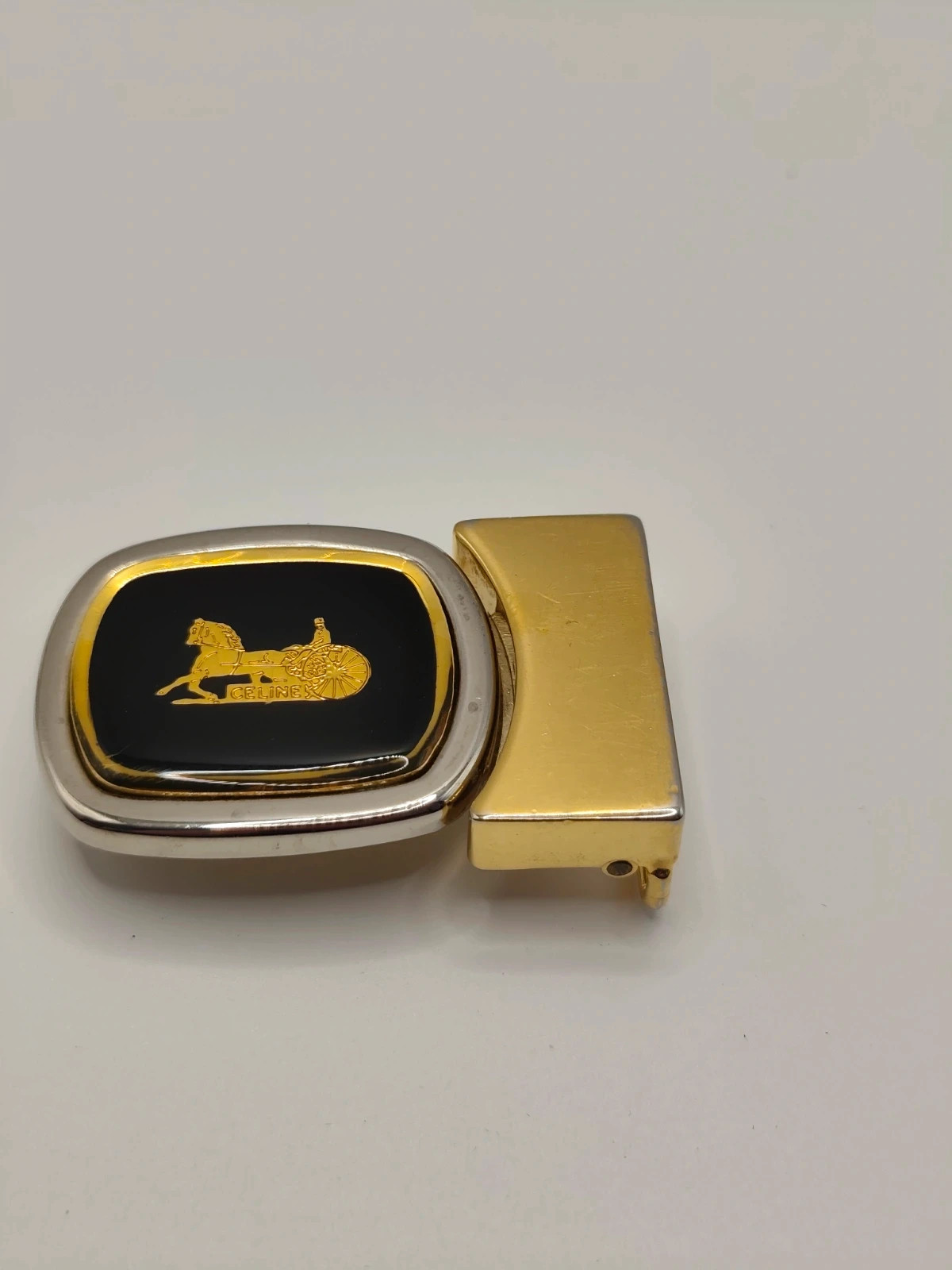 Vintage Celine DualTone Horse & Carriage Belt Buckle Authentic Made in Italy