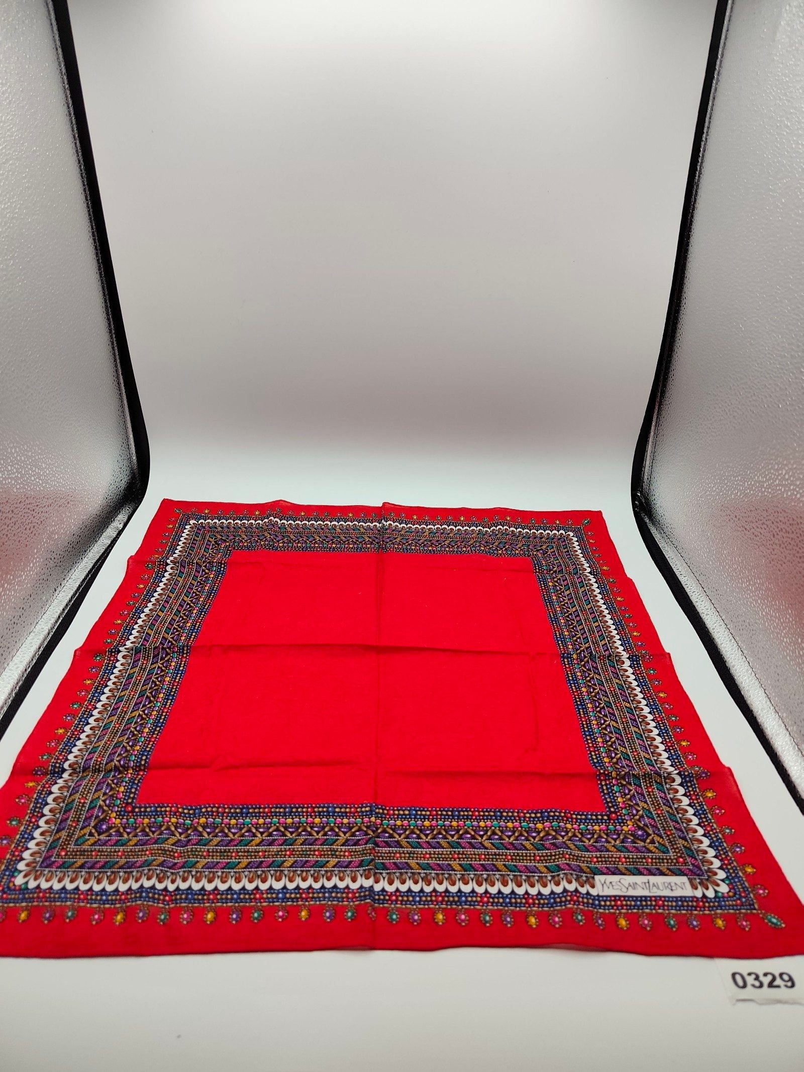 Yves Saint Laurent Women's Red Decorative Scarf with Multicolor Pattern Other